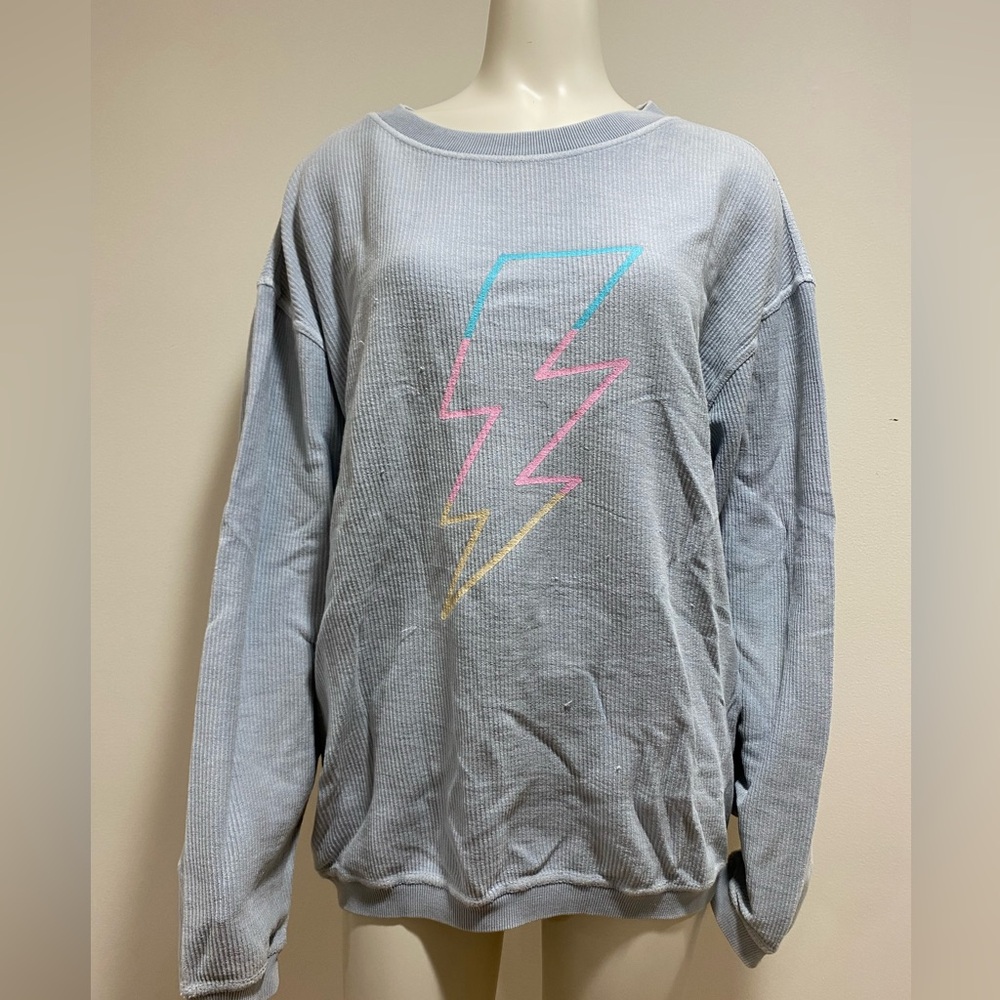 Chicka- d Light Blue Sweater with Lightning Design
